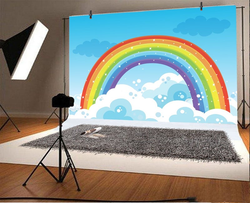 Leyiyi 5x3ft Photography Backdrop Rainbow Background Baby Baptism Baby Shower Starry Sky Cloud Skyline Vlogger Cake Table Kids Happy Birthday Summer Party Pajama Photo Portrait Vinyl Studio Prop - Image 2
